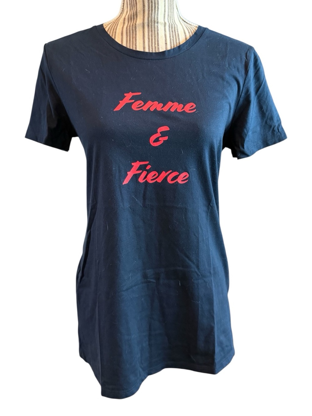 Banana Republic Black Tee with Red "Femme & Fierce" Script medium